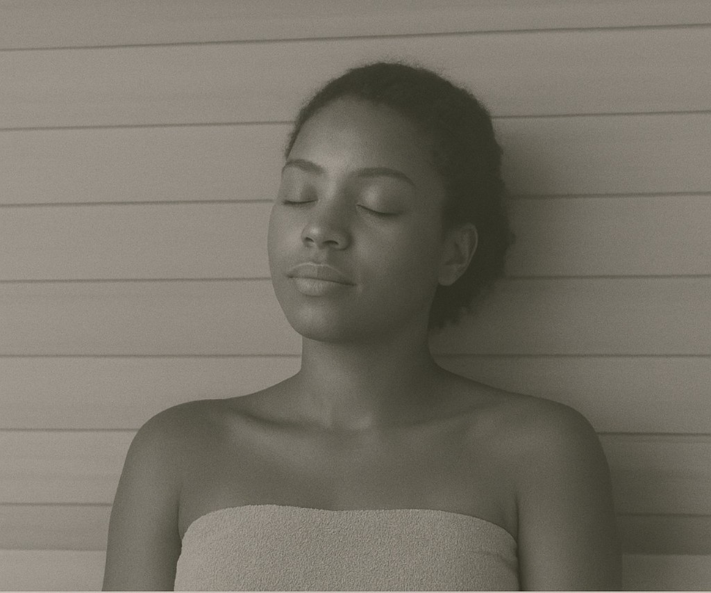 Client relaxing during a sauna detox session.
